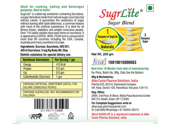 SugrLite Sugar Blend 200 gm