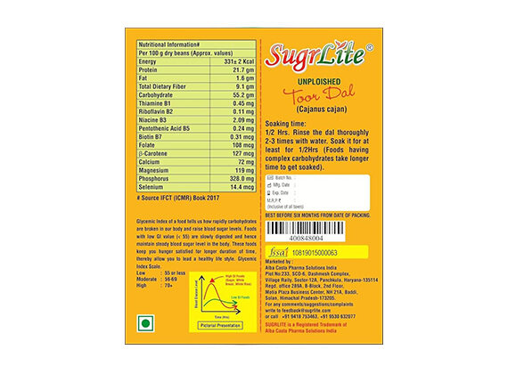 SugrLite Unpolished Arhar (Toor) Dal